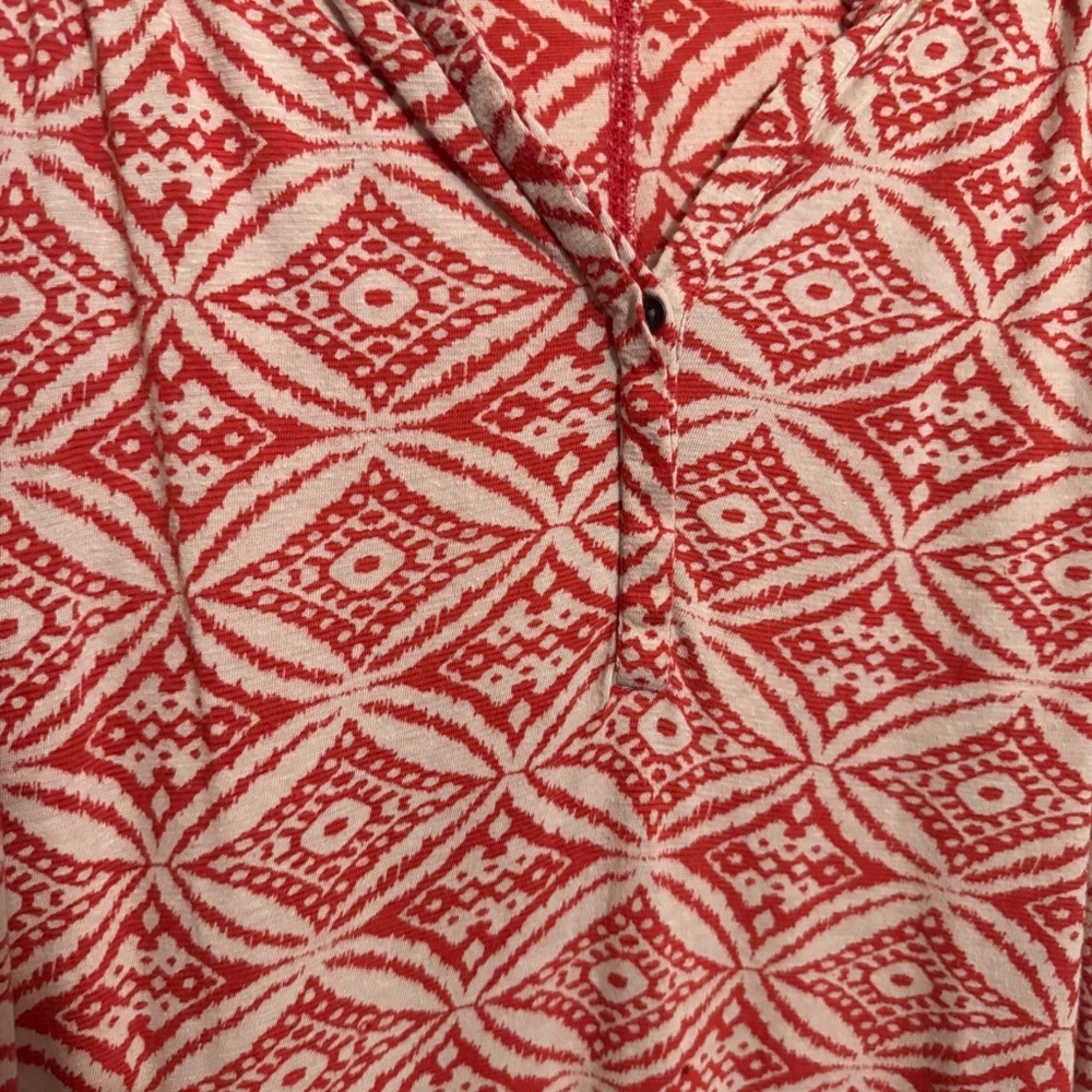❌❌❌Lucky Brand Vintage Y2K Large Top Orange Boho Short Sleeve Floral V-Neck Knit - Picture 4 of 7